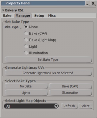 Softimage Bakery manager tab